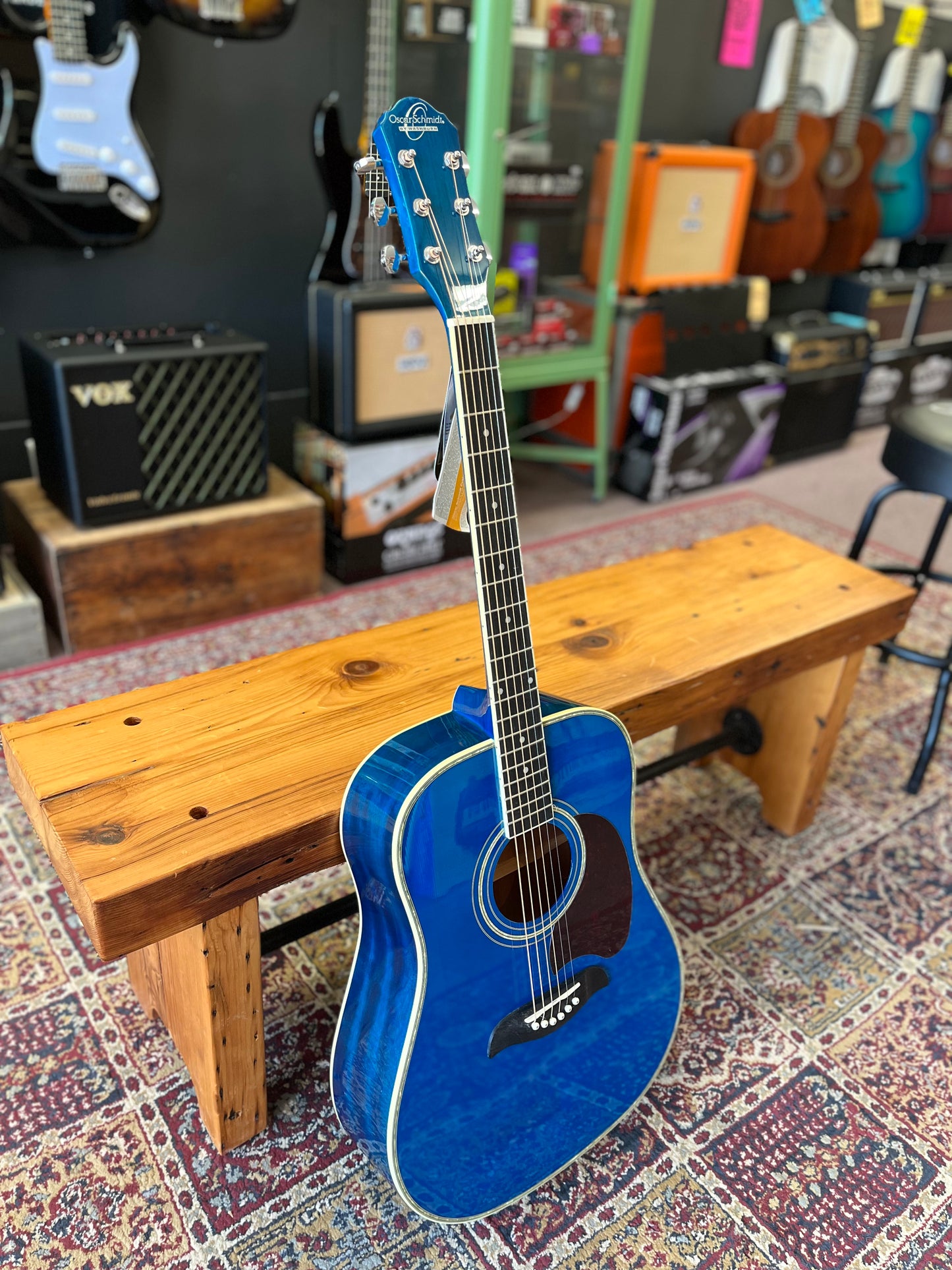 Oscar Schmidt Dreadnought Acoustic RH 6 Str. Guitar - Trans Blue