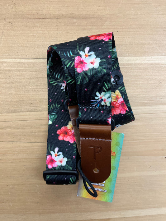 Perri’s Leathers Black with Floral Ukulele Strap