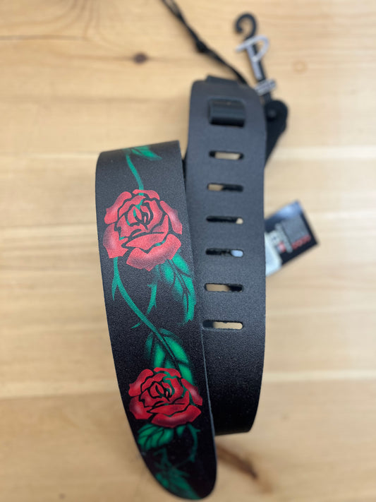 Perri’s Leathers Leather Guitar Strap with Printed Rose Design