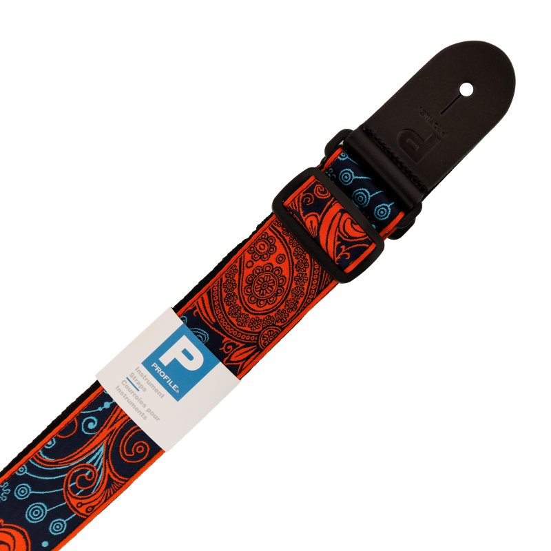 Nylon Jacquard Weave Orange and Blue Paisley Guitar Strap