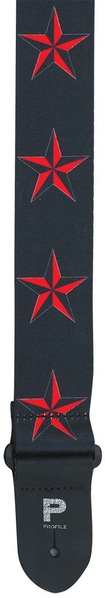Profile Deluxe Nylon Guitar Strap with Leather Ends, Red Star