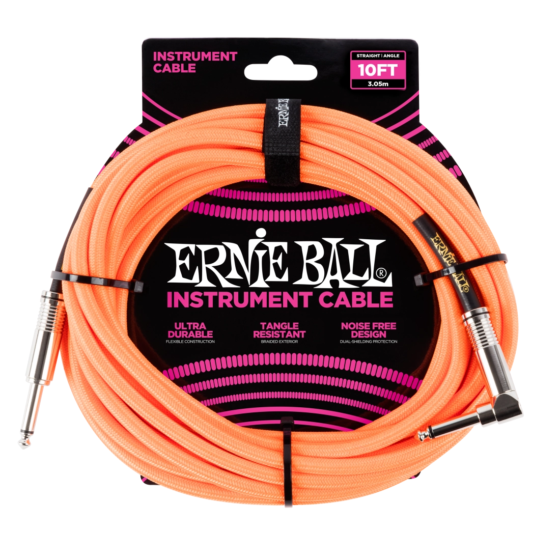 Ernie Ball 10' Straight/Angle Braided Cable - Neon Orange