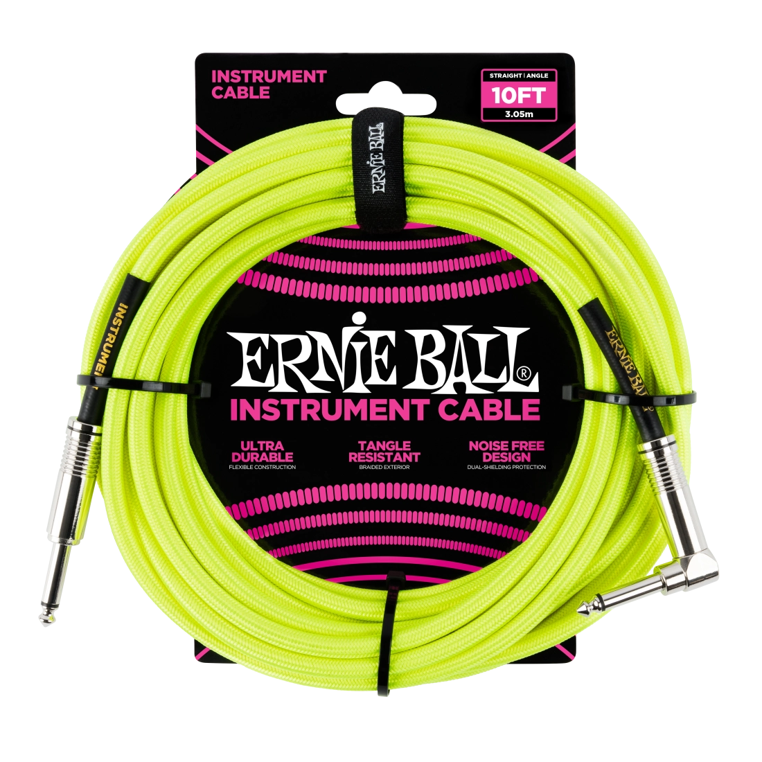 Ernie Ball 10' Straight/Angle Braided Cable - Neon Yellow