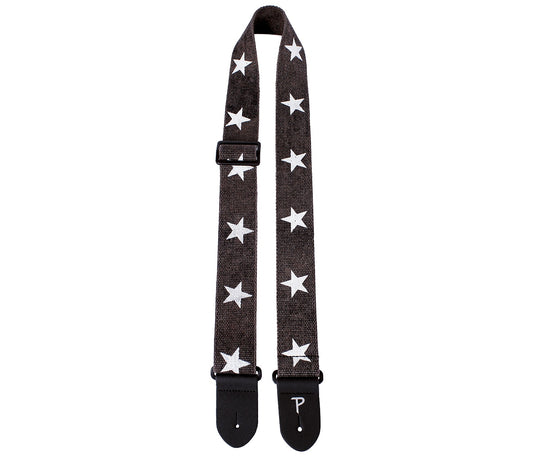 2” Deluxe White Stars on Distressed Grey Cotton Guitar Strap