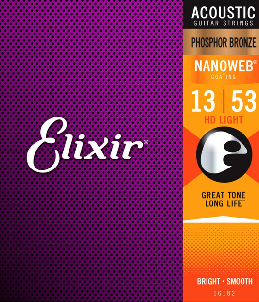 Elixir Acoustic Phosphor Bronze Guitar Strings with NANOWEB Coating, HD Light