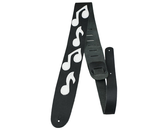 Perri's Leather Black Guitar Strap with Music Notes