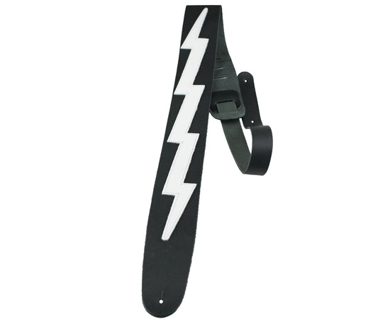 Perri's Black Leather Guitar Strap with White Lightning