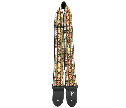 Perri's Red / White / Yellow Hootenanny Guitar Strap Jacquard with Leather Ends