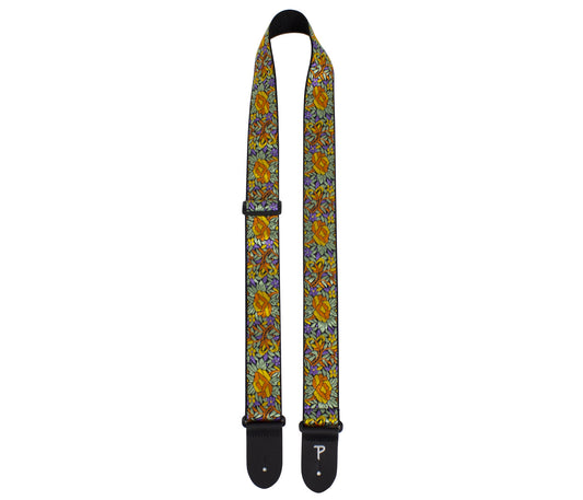 Perri’s Leathers Jacquard Guitar Strap Orange & Yellow Floral