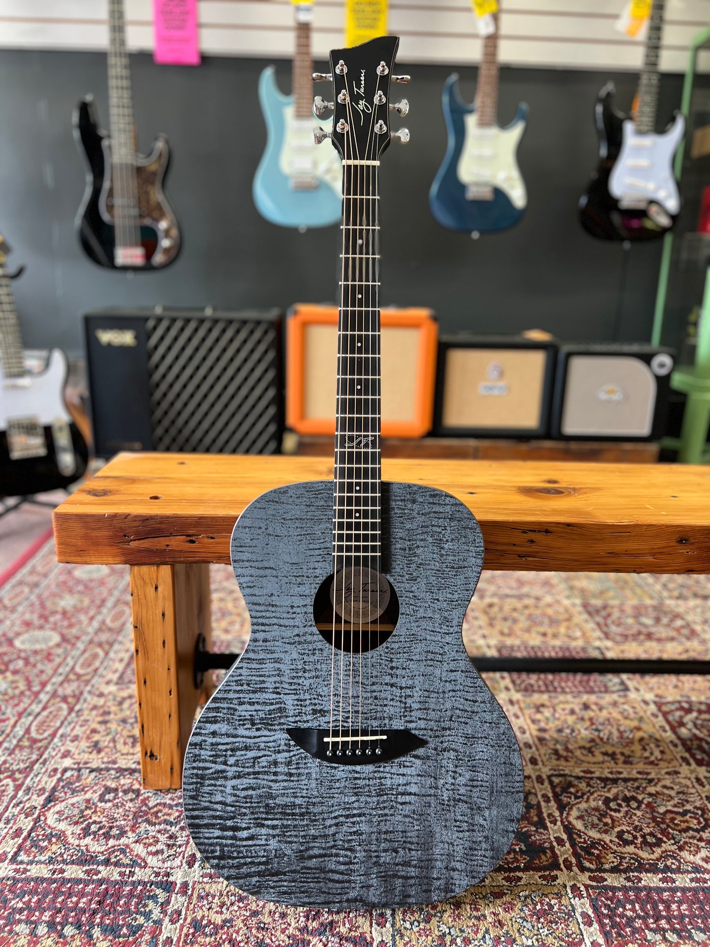 Jay Turser Full-Size Folk HPL Acoustic Guitar, Quilted Satin Black