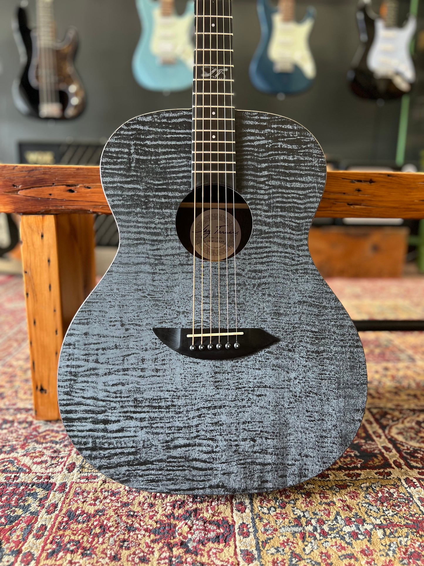 Jay Turser Full-Size Folk HPL Acoustic Guitar, Quilted Satin Black