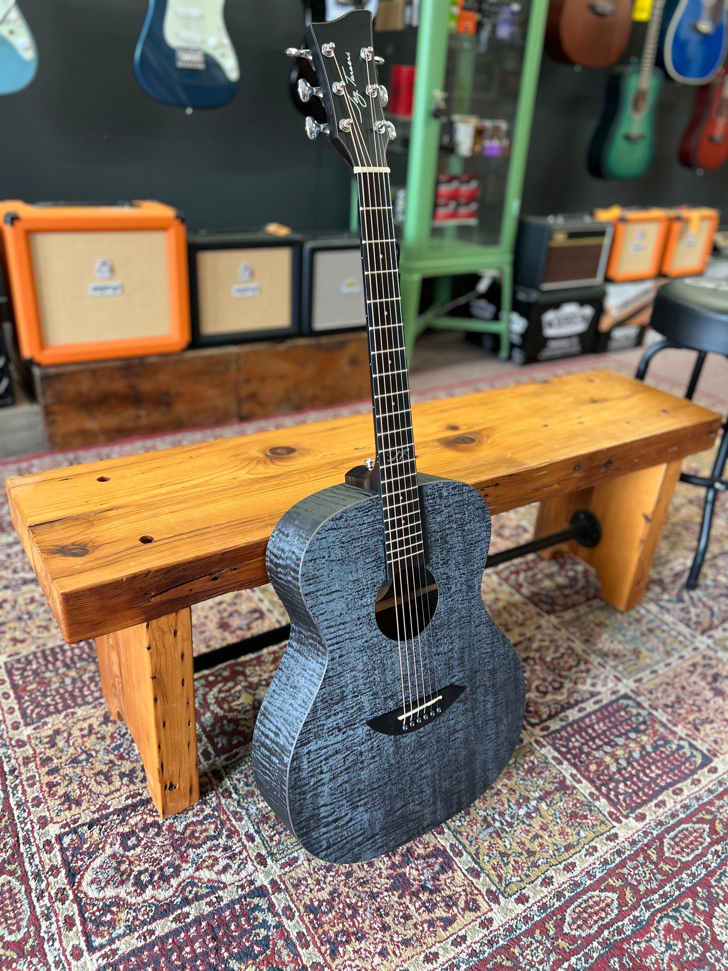 Jay Turser Full-Size Folk HPL Acoustic Guitar, Quilted Satin Black