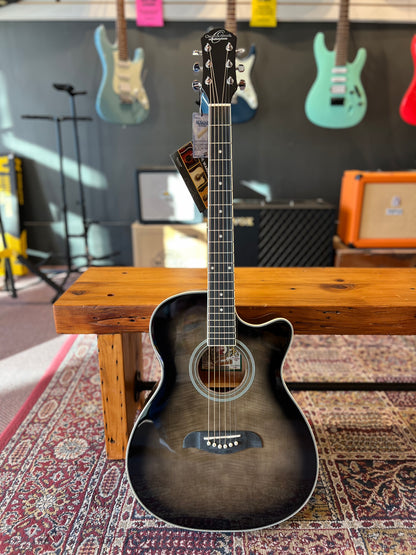 Oscar Schmidt Transparent Black Auditorium Acoustic Electric Guitar