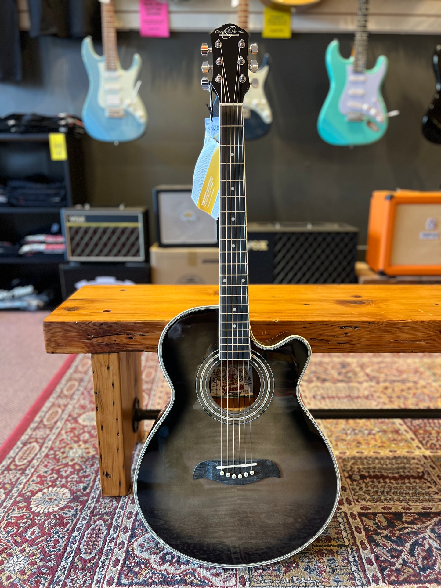 Oscar Schmidt Acoustic-Electric Guitar, Flame Trans Black