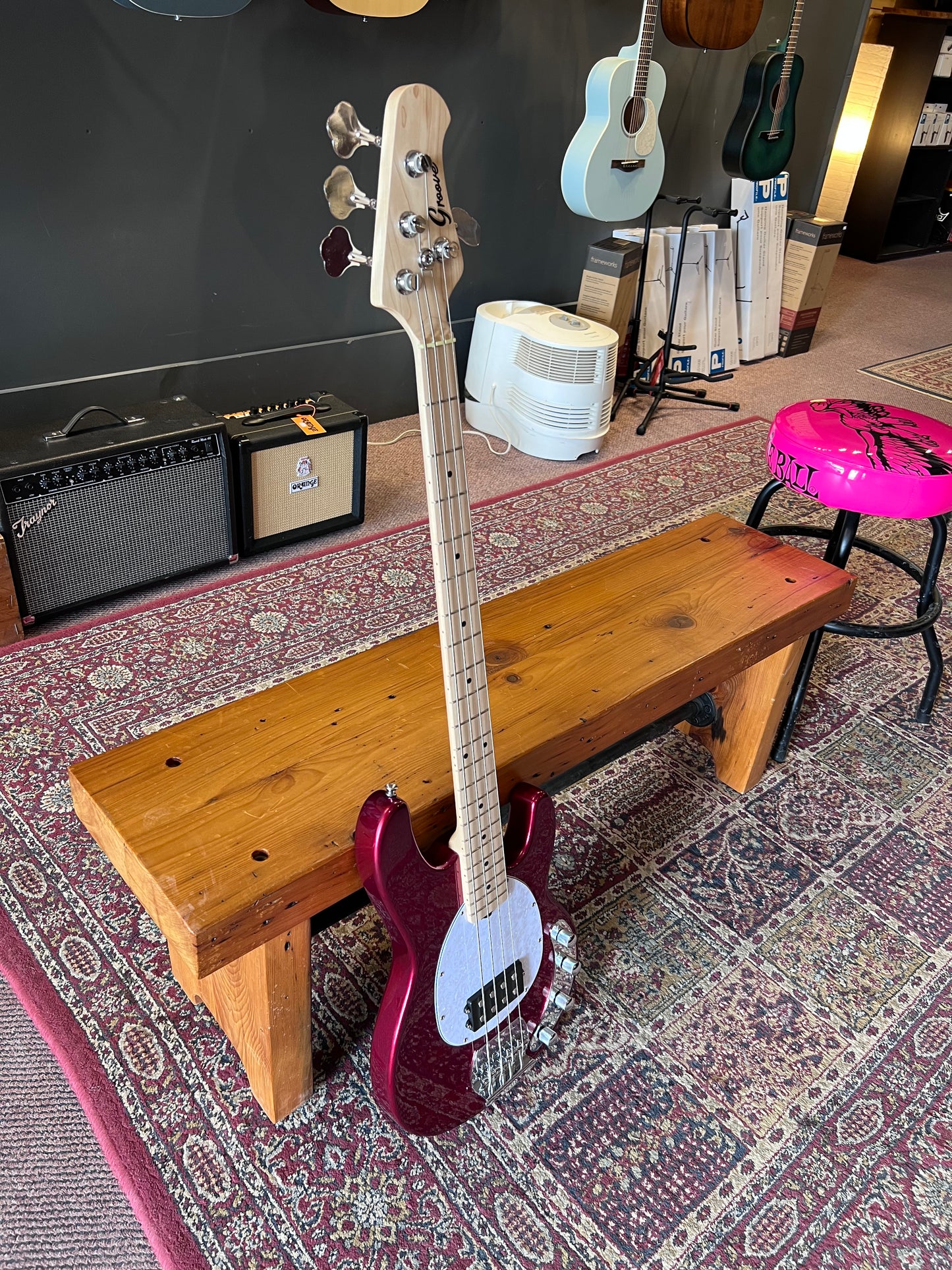 Groove Factory Music Man Style Bass Guitar - Red