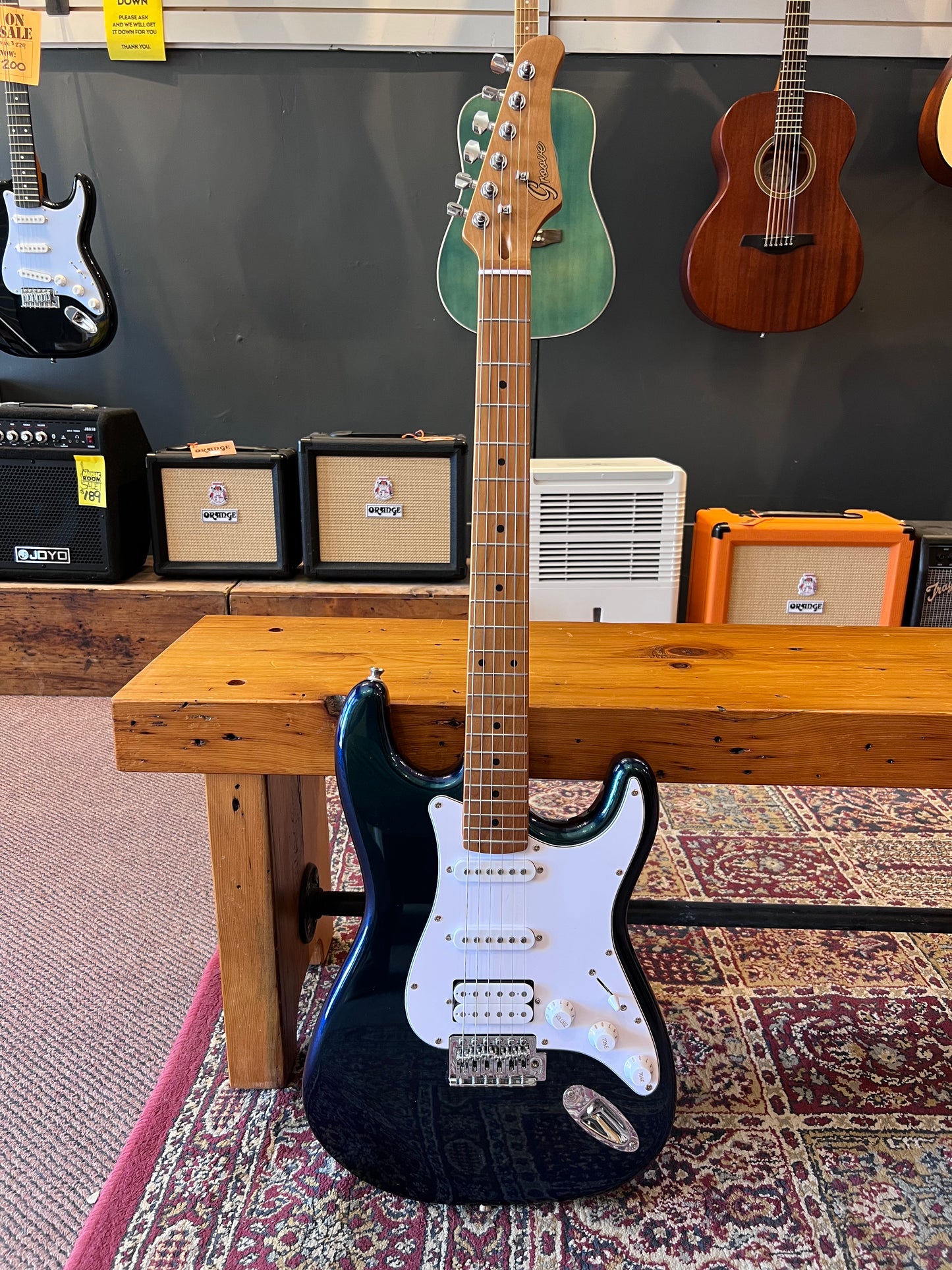 Groove Strat Style Electric Guitar Metallic Blue into Green Finish