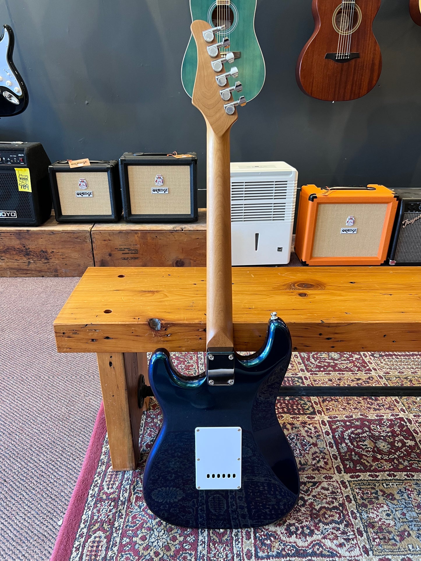 Groove Strat Style Electric Guitar Metallic Blue into Green Finish
