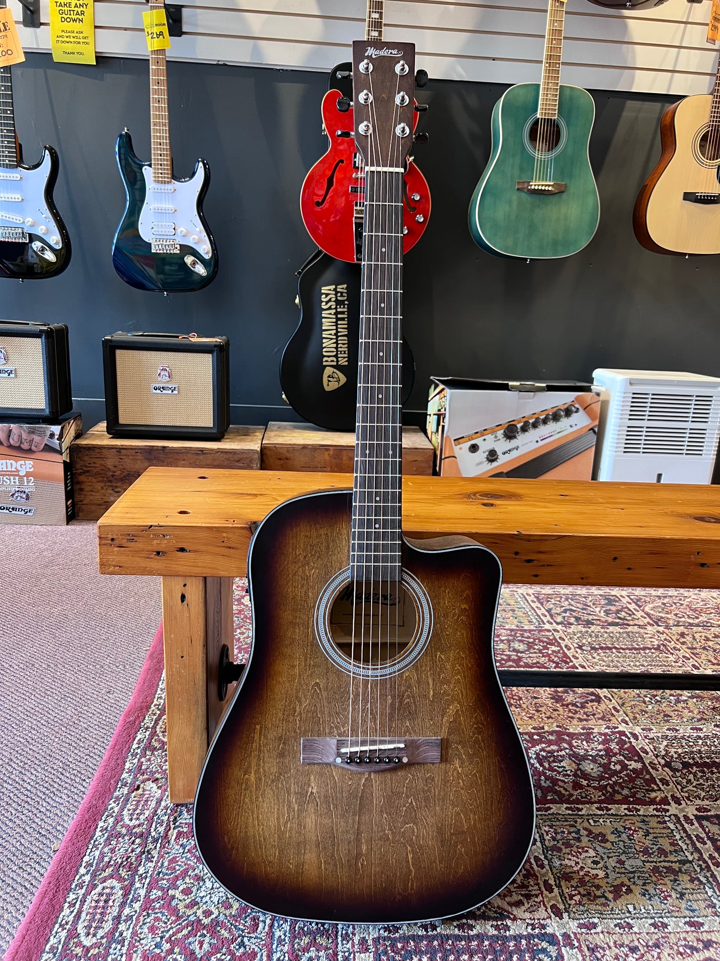 Madera Acoustic/Electric Cutaway Guitar Worn Brown USED