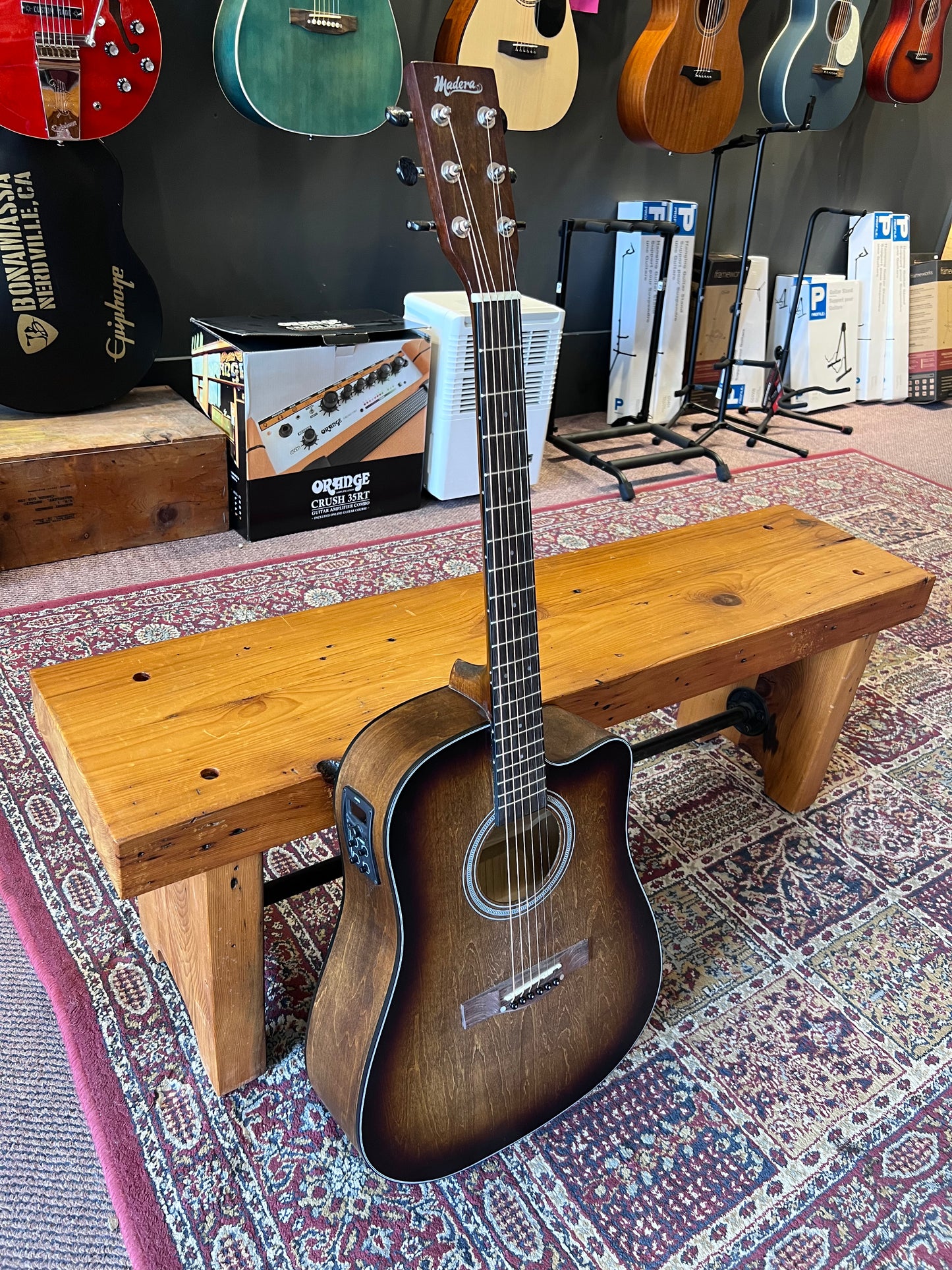 Madera Acoustic/Electric Cutaway Guitar Worn Brown USED