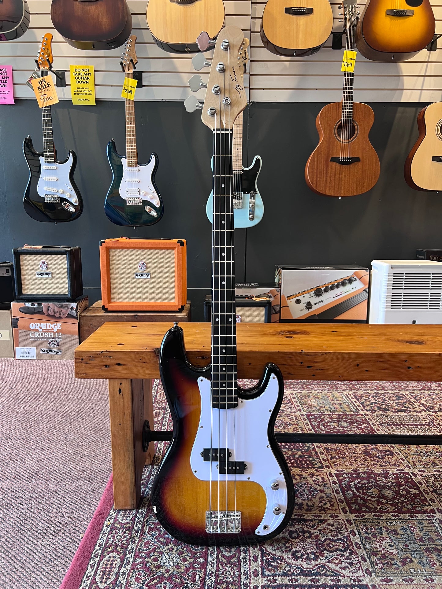Jay Turser 4-String P-Style Electric Bass Guitar, Tobacco Sunburst B-STOCK