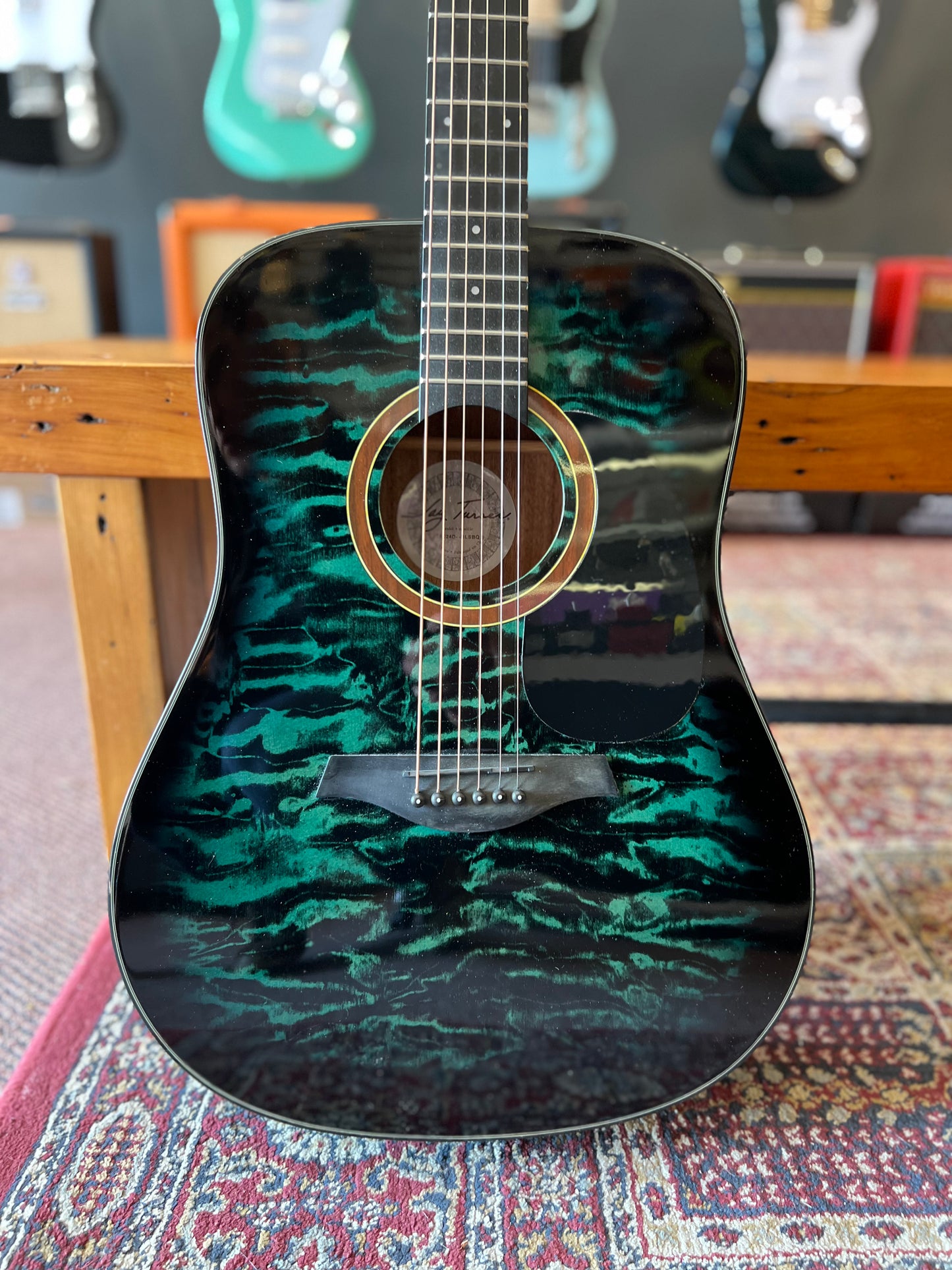 Jay Turser Dreadnought Acoustic Guitar, Full Size, Blue Burst Quilt USED