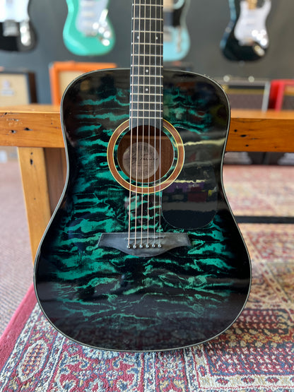 Jay Turser Dreadnought Acoustic Guitar, Full Size, Blue Burst Quilt USED
