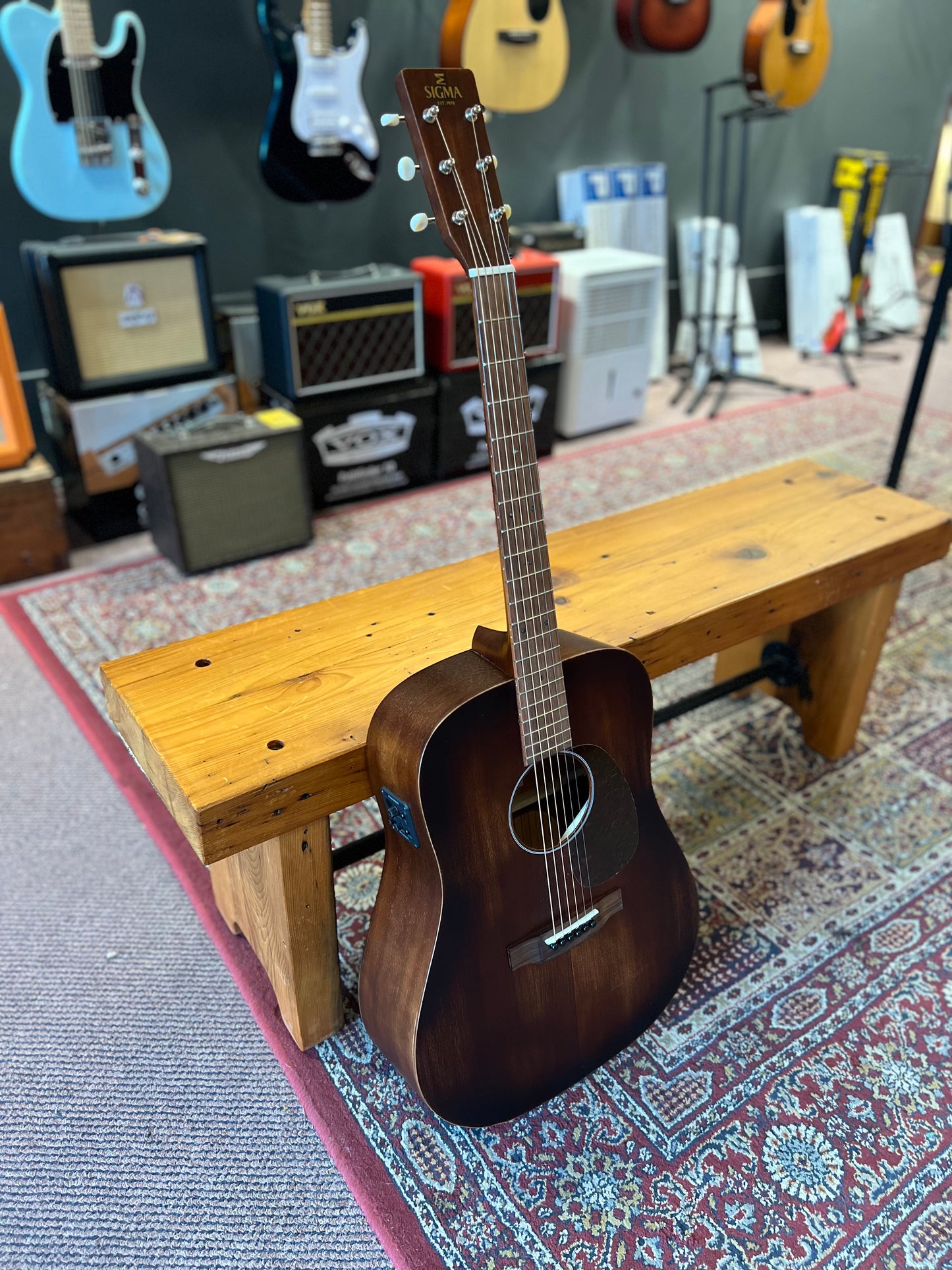 Sigma Aged Dreadnought Acoustic Guitar with pickup Distressed Satin USED