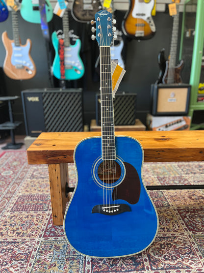 Oscar Schmidt Dreadnought Acoustic RH 6 Str. Guitar - Trans Blue