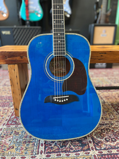 Oscar Schmidt Dreadnought Acoustic RH 6 Str. Guitar - Trans Blue