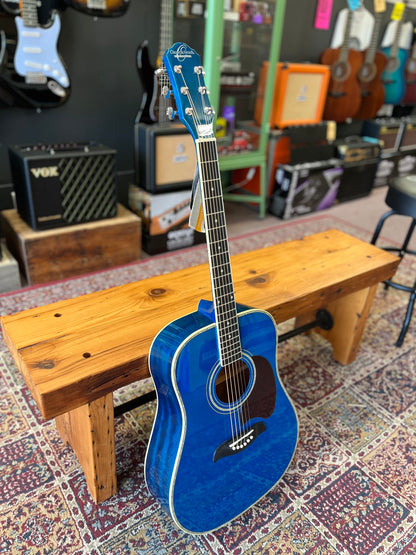 Oscar Schmidt Dreadnought Acoustic RH 6 Str. Guitar - Trans Blue