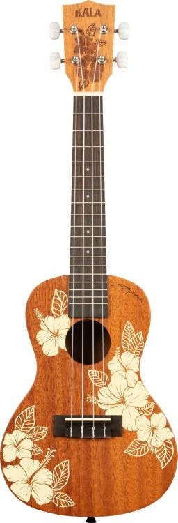 KALA Hawaiian Hibiscus Concert Mahogany Ukulele With Bag