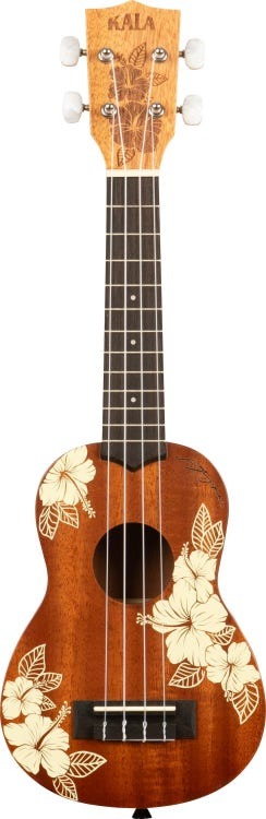 KALA Hawaiian Hibiscus Soprano Mahogany Ukulele With Bag