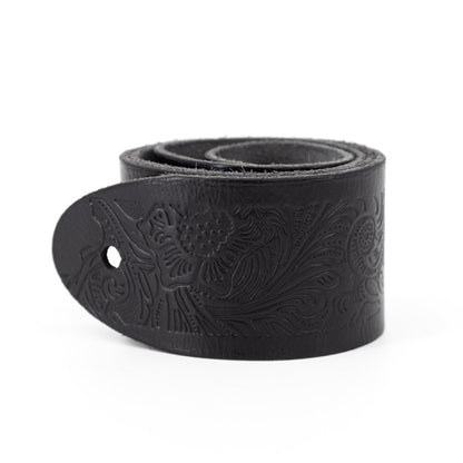Profile 2.5" Leather Guitar Strap with Hot Press Floral Design, Black