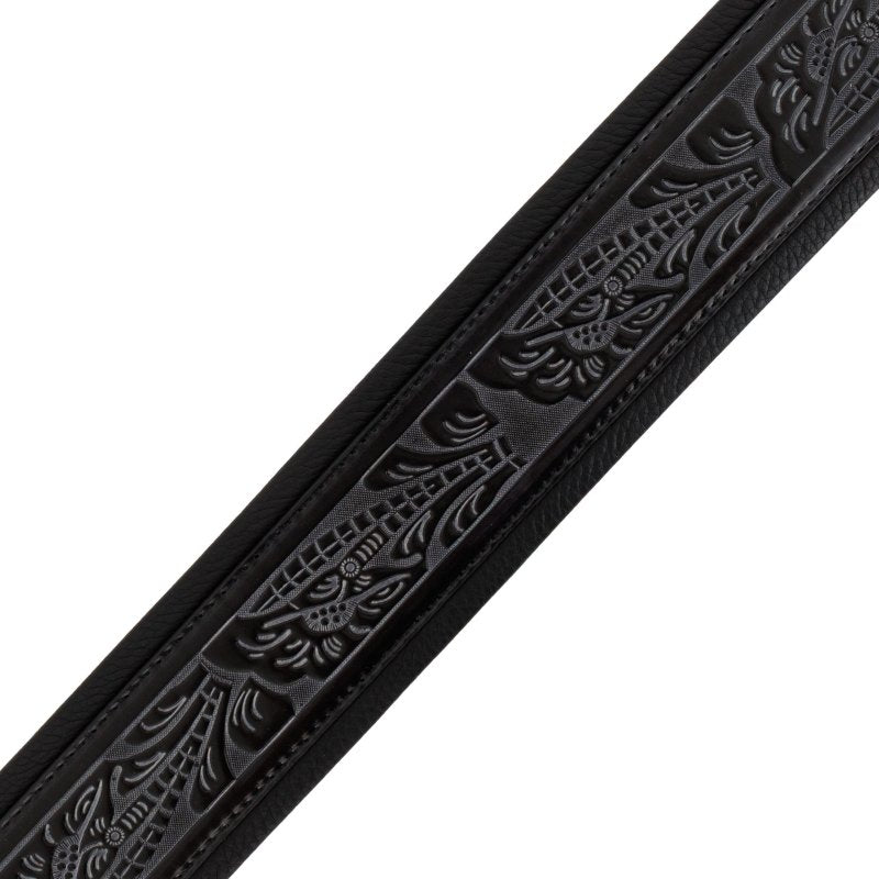 Profile Leather Padded Guitar Strap with Tooled Hibiscus Flower Pattern Black