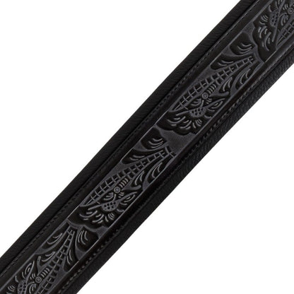 Profile Leather Padded Guitar Strap with Tooled Hibiscus Flower Pattern Black