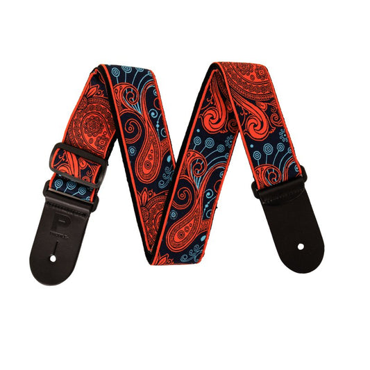 Nylon Jacquard Weave Orange and Blue Paisley Guitar Strap
