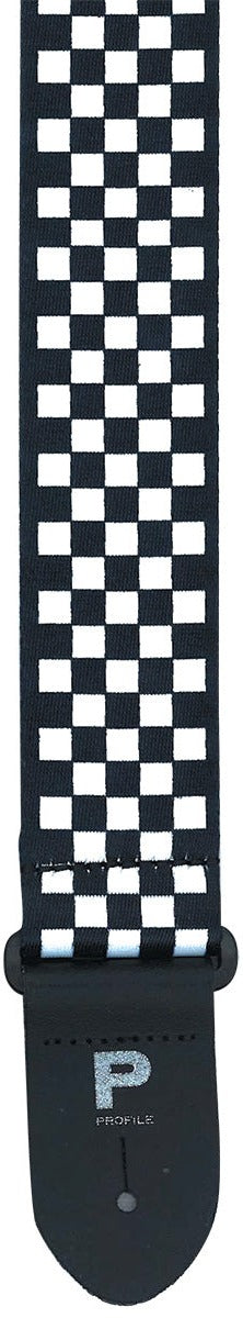 Profile Deluxe Nylon Guitar Strap with Leather Ends, Checkered Flag