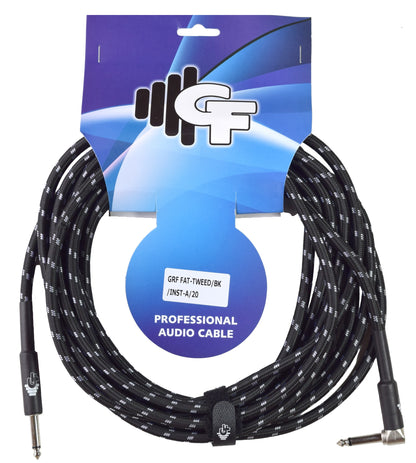 GF Black & White Tweed Guitar Cable - 20ft Straight to Angle
