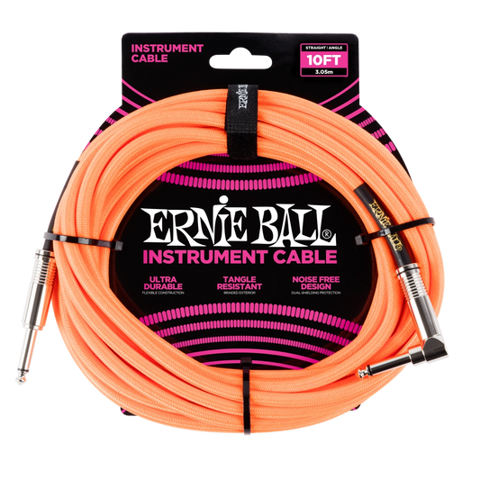 Ernie Ball 10' Straight/Angle Braided Cable - Neon Orange