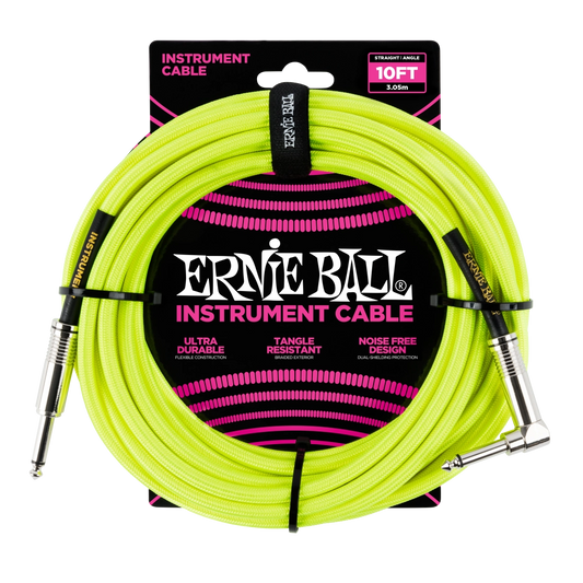 Ernie Ball 10' Straight/Angle Braided Cable - Neon Yellow