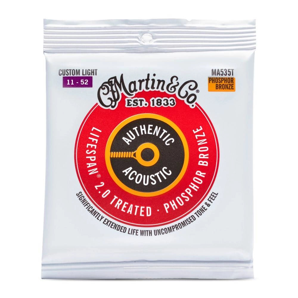 Martin Guitars Authentic Acoustic Lifespan 2.0 Guitar Strings - 92/8 Phosphor Bronze - Custom Light 11-52