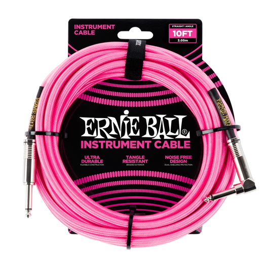 Ernie Ball 10' Straight/Angle Braided Cable - Neon Pink