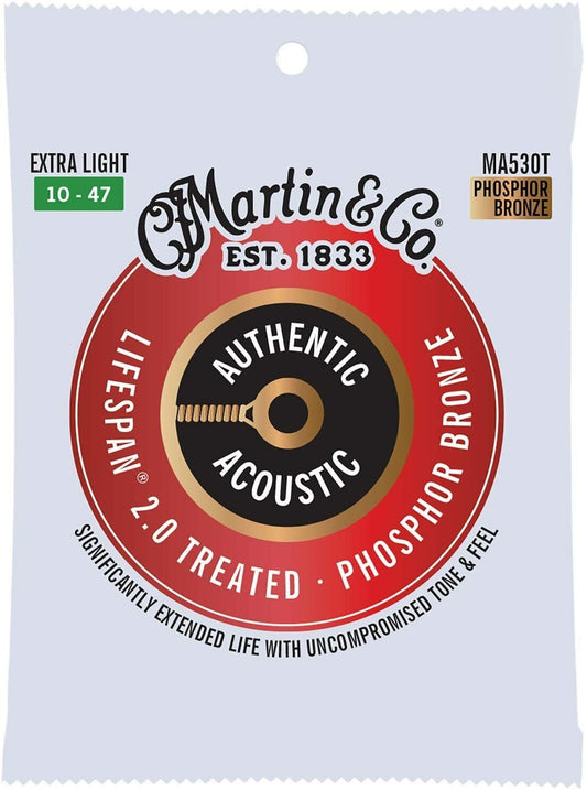 Martin MA530T Authentic Acoustic Lifespan 2.0 Treated Phosphor Bronze Guitar Strings - .010-.047