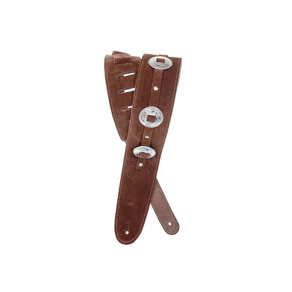 D'Addario Deluxe Conchos Leather Guitar Strap Brown