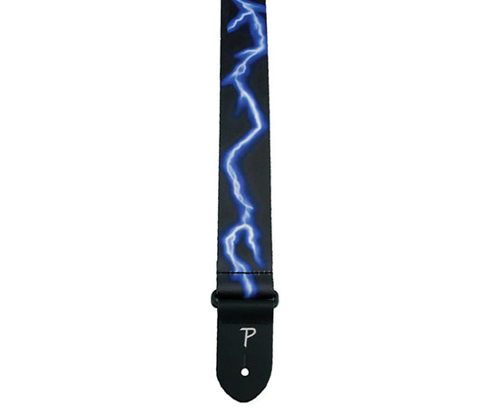 Perri’s Leathers 2” Blue Lightning Strikes Bolt Design on Polyester Guitar Strap