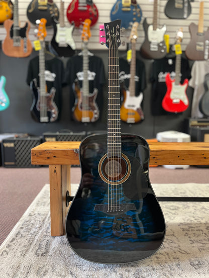 Dreadnought Acoustic Guitar, Full Size, Quilted Blue Burst
