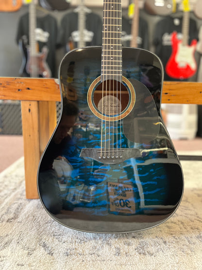 Dreadnought Acoustic Guitar, Full Size, Quilted Blue Burst