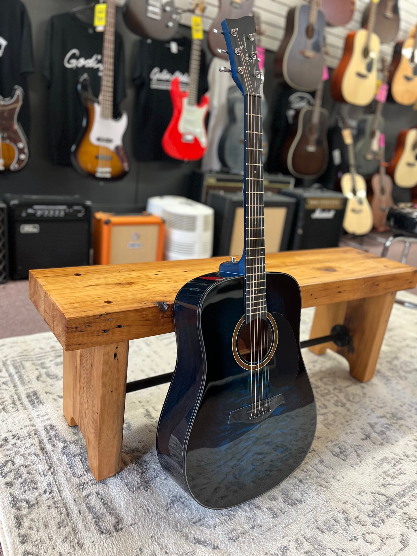 Dreadnought Acoustic Guitar, Full Size, Quilted Blue Burst